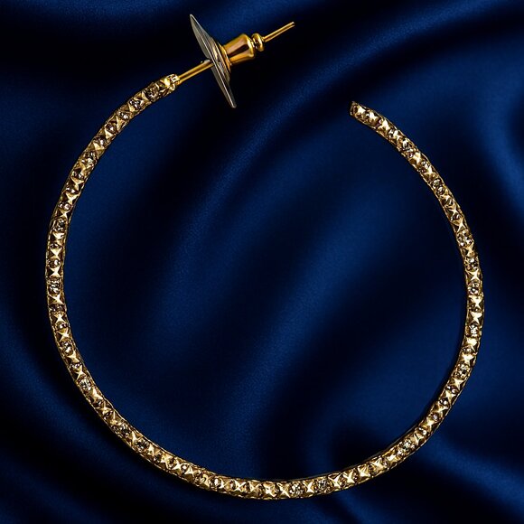 Elegant Gold Textured Open Hoop Earrings – Women’s Classic Fashion Jewelry, 1.5" - Picture 1 of 10